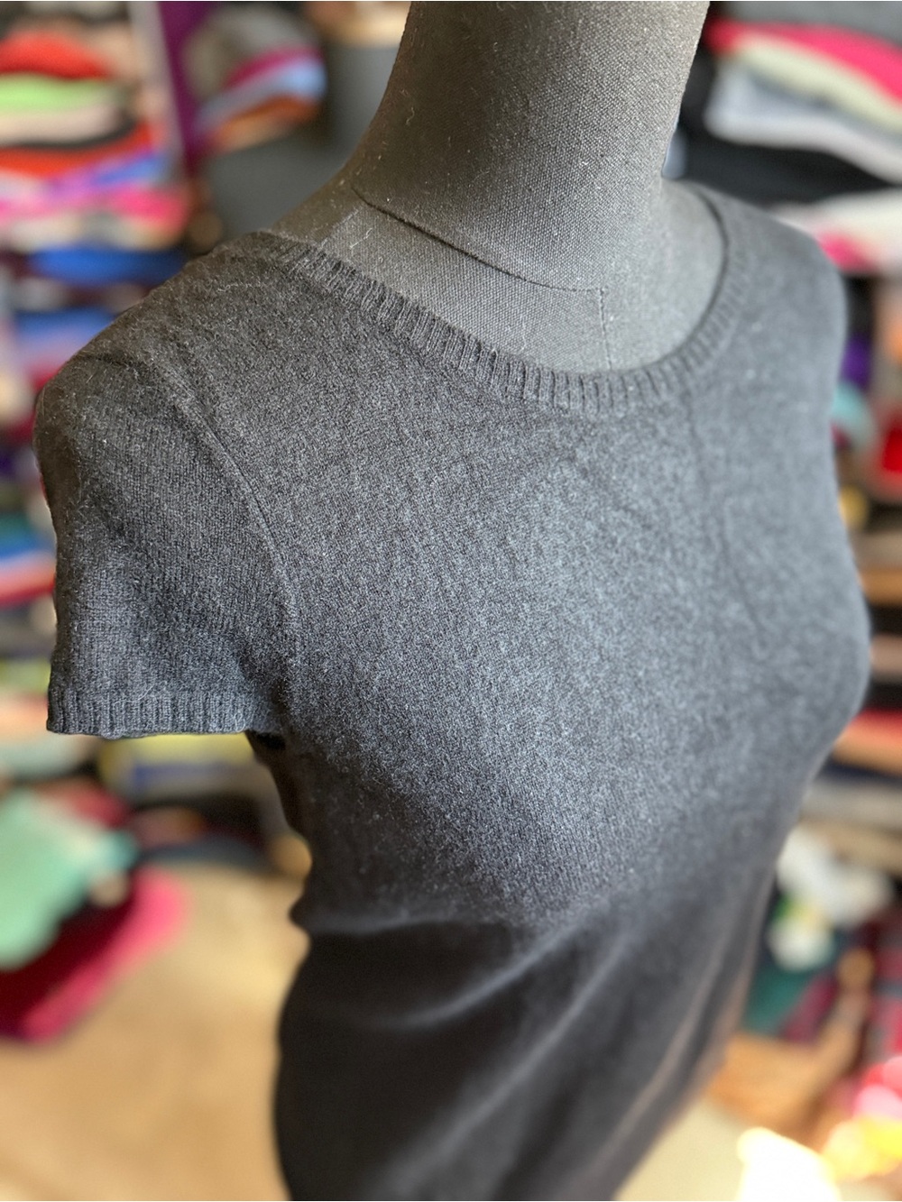 Classic Black Women's Short-Sleeve Cashmere Sweater